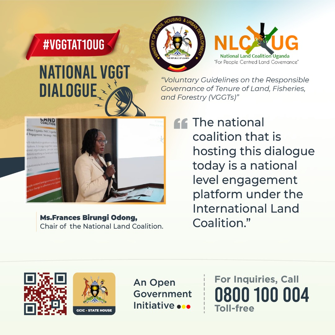 Ms Frances Birungi: The National coalition that is hosting this dialogue today is a national level engagement platform under the International Land Coalition. #VGGTAT10UG