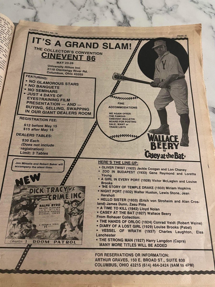 moving_show's tweet photo. #TBT #Cinevent program ad from 1986 #WallaceBeery #DickTracy #NoGlamorousStars #JustEyestrainingFilm https://t.co/xnjpA8kirU