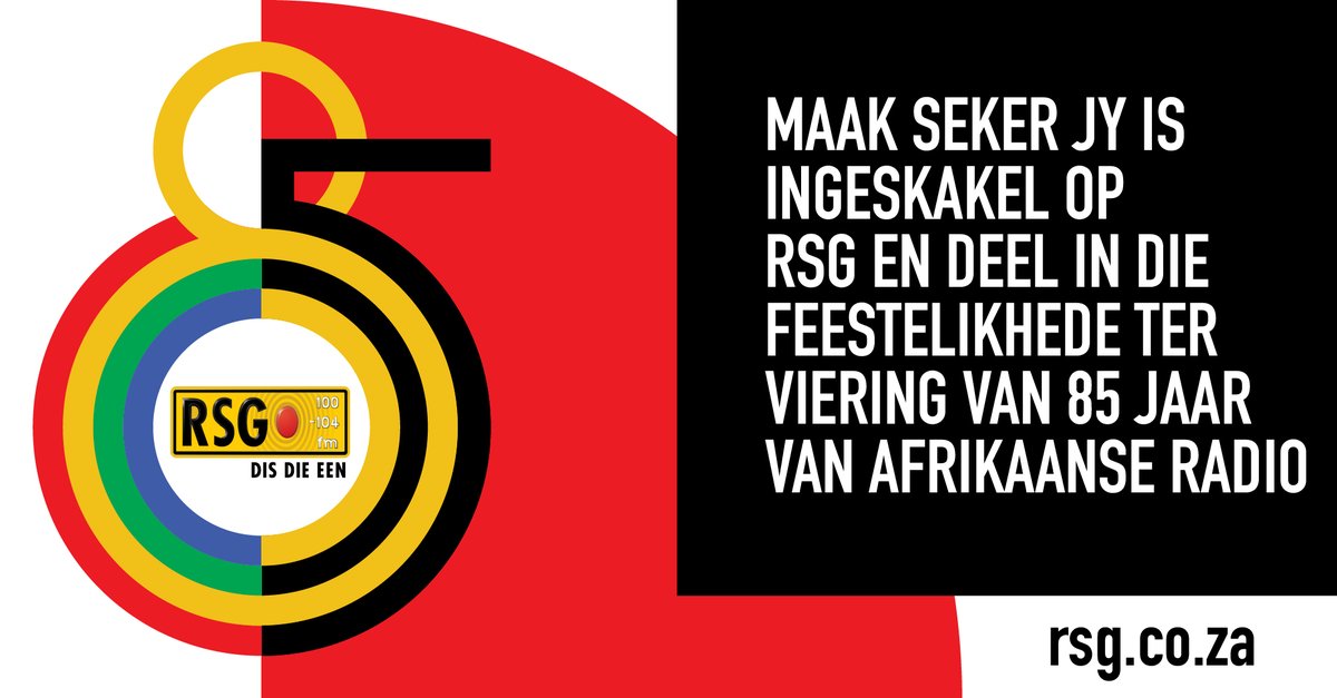 Kuier Tydskrif (@kuierofficial) on Twitter photo GEBORG: Kom vier saam RSG (<a href="/zarsg/">RSG 100-104FM</a>) 85 jaar van Afrikaanse Radio in Oktober met ān reeks aanbiedinge en ān eksklusiewe konsert. Lees hier meer oor die programme oppad: netwerk24.com/netwerk24/Kuie⦠GEBORG: Kom vier saam RSG (<a href="/zarsg/">RSG 100-104FM</a>) 85 jaar van Afrikaanse Radio in Oktober met ān reeks aanbiedinge en ān eksklusiewe konsert. Lees hier meer oor die programme oppad: netwerk24.com/netwerk24/Kuieā¦
