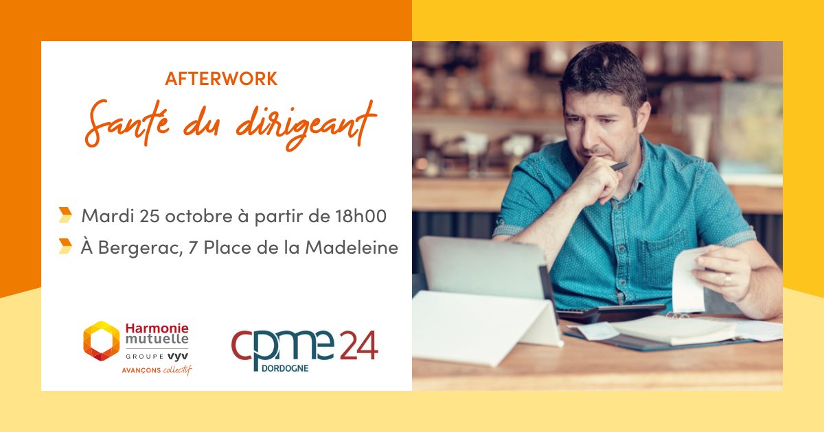 🚨 Afterwork 🚨

👉 C'est la reprise des afterworks au sein de la CPME Dordogne. 

🙌 Mardi 25 octobre, à partir de 18h. L'afterwork aura lieu au bar "Numéro 7", 7 place de la Madeleine, Bergerac. 

Pour réserver, cliquez sur le lien : helloasso.com/associations/c…

#cpme #afterwork