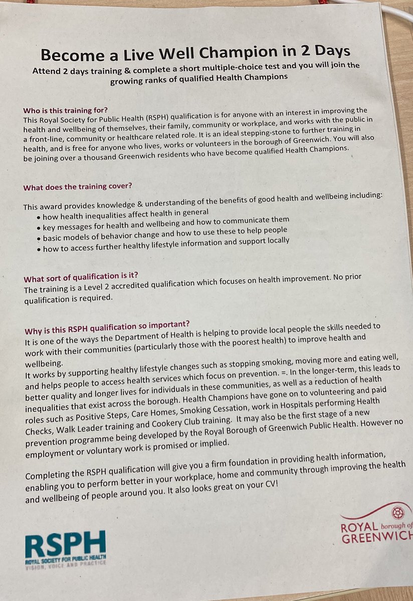 Free training for adults. Become a Live Well Community Champion. <a href="/CAFCTrust/">Charlton Athletic Community Trust</a> <a href="/YoungGreenwich/">Young Greenwich</a> Hawksmoor is looking for 8 candidates. <a href="/Royal_Greenwich/">Royal Borough of Greenwich</a> #suppport #community #health <a href="/ThamesmeadLDN/">ThamesmeadNow</a>