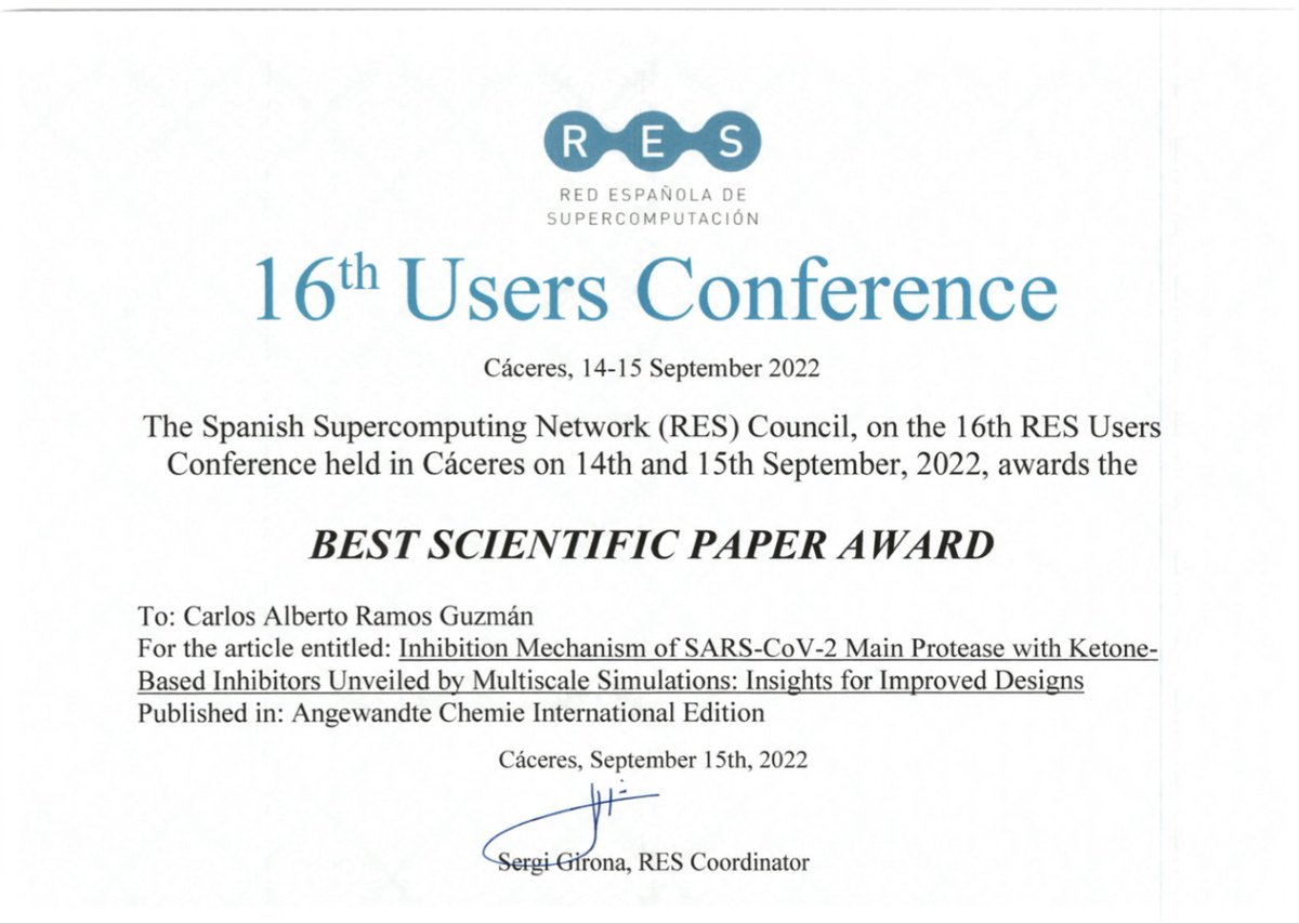 We will celebrate this best scientific paper award with a paella! <a href="/InakiTunon/">Iñaki Tuñón</a> <a href="/JavierR55880955/">Javier Ruiz</a> Thanks <a href="/BSC_CNS/">BSC-CNS</a> for the resources!