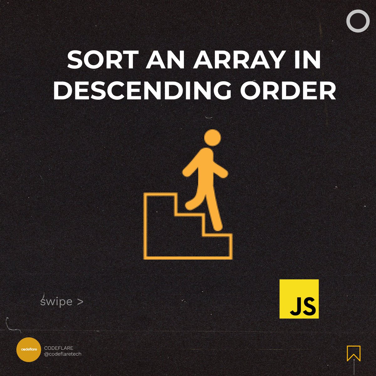 CodeflareTech's tweet photo. To sort an array in descending in order in JavaScript, first use the sort() method and then reverse with the reverse() method.

Check the slides.
#javascript 
#codeflare
#coding 
#Algorithms https://t.co/v0Y7MIUfNs