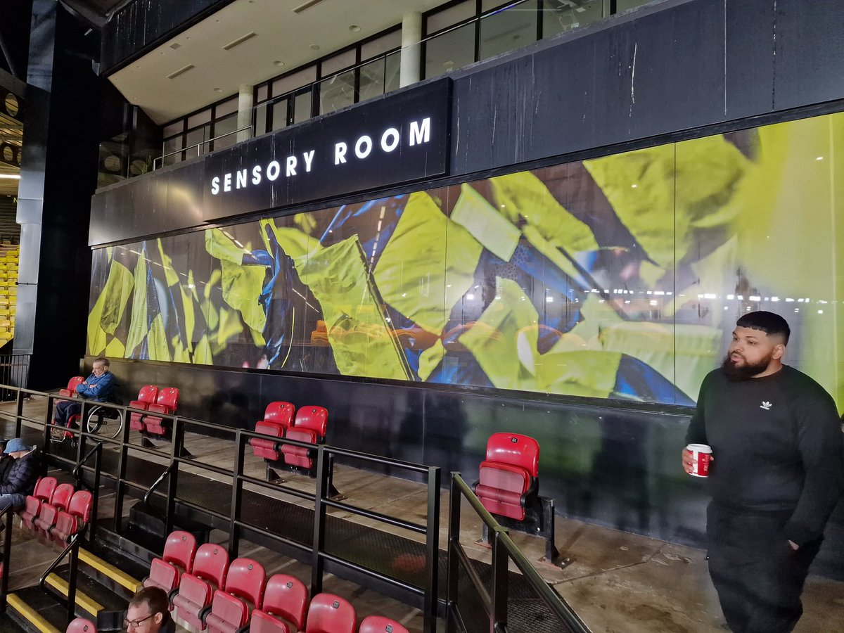 AmarCymru's tweet photo. Fantastic work being done at @WatfordFC making the game accessible for all, they are definitely leading the way. We got to enjoy the game with @AfcAutism at Sensory room, thanks to @AnwarU01 &amp; @WeAreTheFSA #Equality #Diversity https://t.co/ybRy2dsNYD