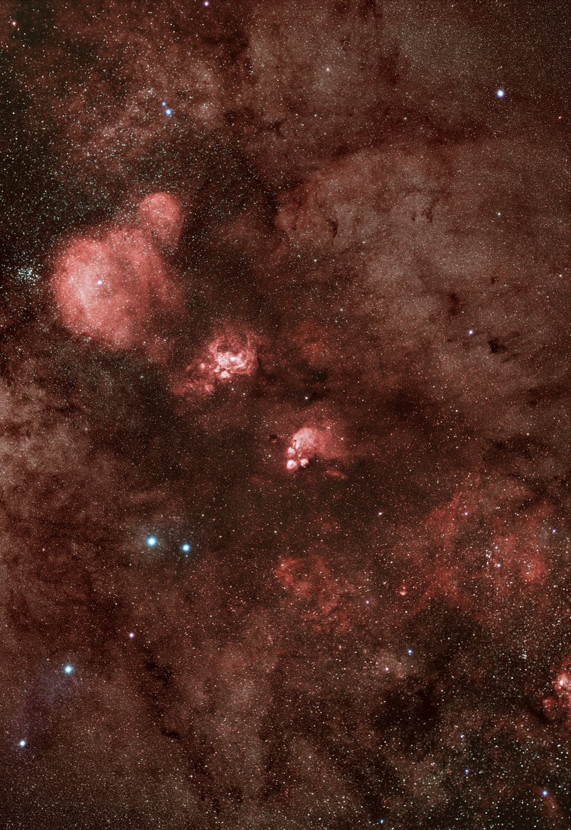 #astrophotography
<a href="/xipteras/">Panagiotis Xipteras</a> 
Astrofarm Tivoli, Mai 2022, Namibia
NGC 6334 (Katzenpfotennebel),
NGC 6357 (Krabbennebel) und NGC6383
Emissionsnebel im Sternbild Skorpion
Starlight Express SX36, je 6x900 sec. Ha und OIII,
Zeiss 135 mm APO Sonnar Objektiv,
Avalon M-Zero