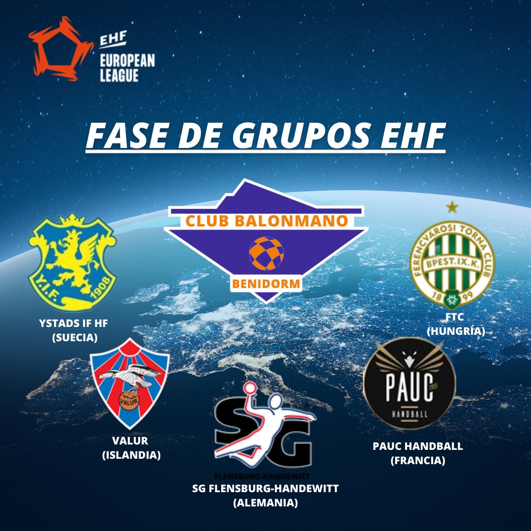 Ya tenemos rivales para la Fase de Grupos de la  <a href="/ehfel_official/">EHF European League</a>! 👇

Grupo B
🇪🇸 <a href="/bmbenidorm/">BM Servigroup Benidorm</a>
🇫🇷 <a href="/pauchandball/">PAUC HANDBALL</a>
🇮🇸 <a href="/valurhandbolti/">Valur handbolti</a>
🇩🇪 <a href="/SGFleHa/">SG Flensburg-Handewitt</a>
🇸🇪 <a href="/YIFhandboll/">Ystads IF Handboll</a>
🇭🇺 <a href="/Fradi_HU/">Ferencvárosi TC</a>