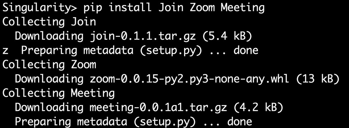 ItzaHS's tweet photo. When you think you have the name of the package to install but command+v betrays you with a "Join Zoom Meeting"😂 https://t.co/z2nSCyQ24w
