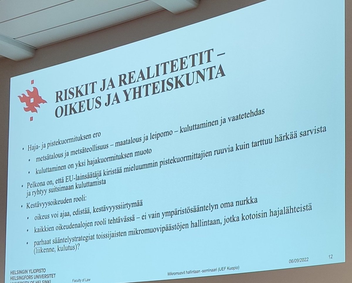 Tiina Paloniitty avaa EU:n mikromuovisääntelyn kiemuroita. Kenttä on haastava ja sitä vaivaa tiedonpuute. Mikromuovit ovat tyypillisesti peräisin hajalähteistä, mikä osaltaan hankaloittaa niiden sääntelyä. 
<a href="/TPaloniitty/">Tiina Paloniitty</a> #MikromuovitHallintaan