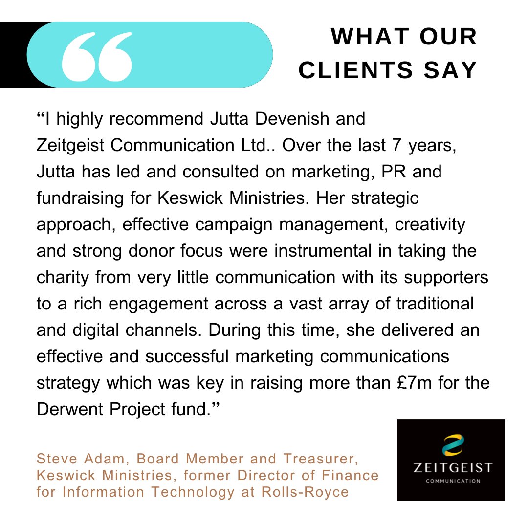 A great recommendation from one of our clients and testimony to the fact that strategic marketing, communication and fundraising happens in a team - for us this means creating a strong, interconnected client and consultancy team.