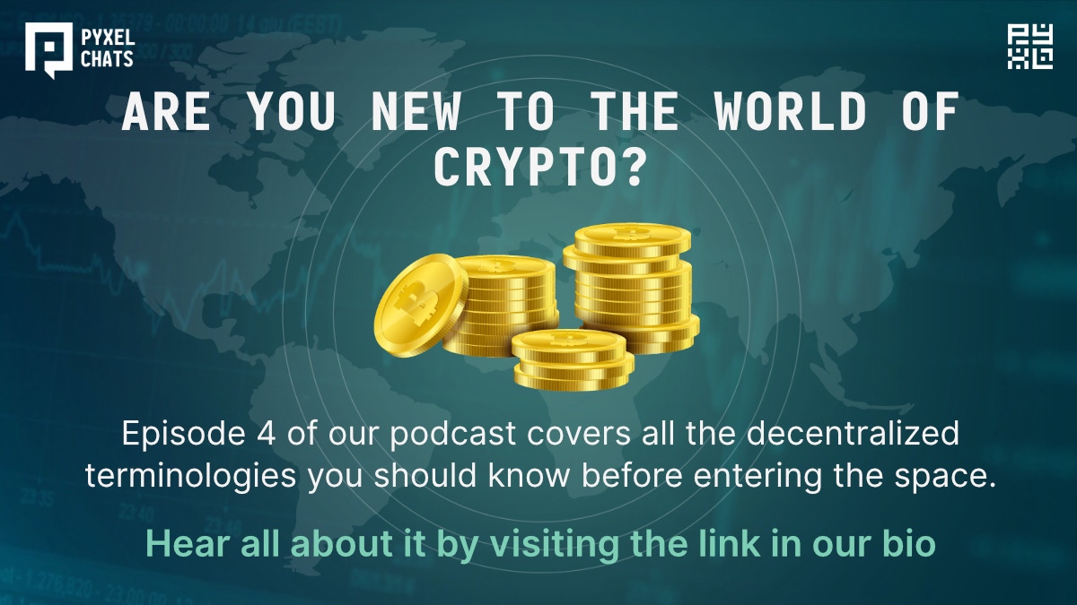 Are you relatively new to the world of #crypto and need a rundown on some of the key #terminology required to successfully navigate this space? 📚

Our latest #PyxelChats podcast covers all the crypto terms you need to succeed. ✅

Listen to it here: apple.co/3vV3wSh 💡
