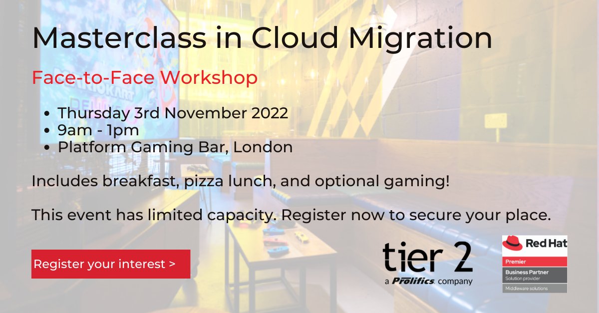 tier2consulting's tweet photo. Join our experts for a "Masterclass in Cloud Migration" using @RedHatUK's #OpenShift in this face-to-face half-day, hands-on workshop ➡️ https://t.co/T1Cy32te9z
#CloudMigration #LondonTechEvents https://t.co/pwpgsA5qHt