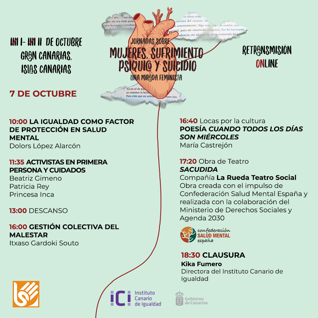 Han empezado ya las jornadas sobre mujer, sufrimiento psíquico y suicidio que organizaba hoy y mañana el <a href="/IgualdadGobCan/">ICI Gobcan</a>, ahora con una llamada a rebelarnos ante la sedación masiva de mujeres desde los centros de salud. Para seguir las charlas de la mañana youtu.be/E7ATZBJirHc
