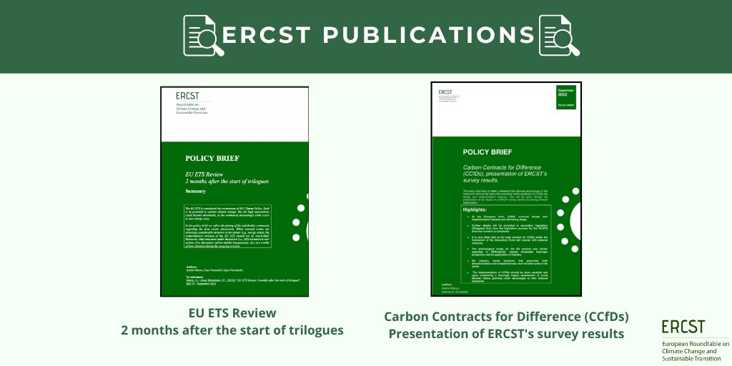 Last week, ERCST published 2 new policy briefs, one on #EUETS, one on #CCfDs ⬇️ 📌 EU ETS Review 2 months after the start of trilogues: lnkd.in/eNQJJcRM 📌 Carbon Contracts for Difference (CCfDs), presentation of ERCST’s survey results: lnkd.in/dCANAjC