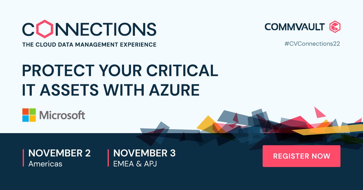 So excited to share our #CVConnections22 sponsors, like <a href="/Azure/">Microsoft Azure</a>, will be joining us for our event on November 3rd. Register today to save your seat for the ultimate #cloud data management experience. ow.ly/4Csq50L2UzP