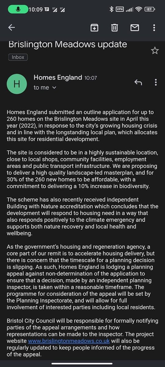 BrisMeadows's tweet photo. Update from ecocide… I mean homes England. They couldn’t wait in the queue like a good Brit and are crying to the planning inspectorate claiming non-determination. https://t.co/b2OEmQOqlJ