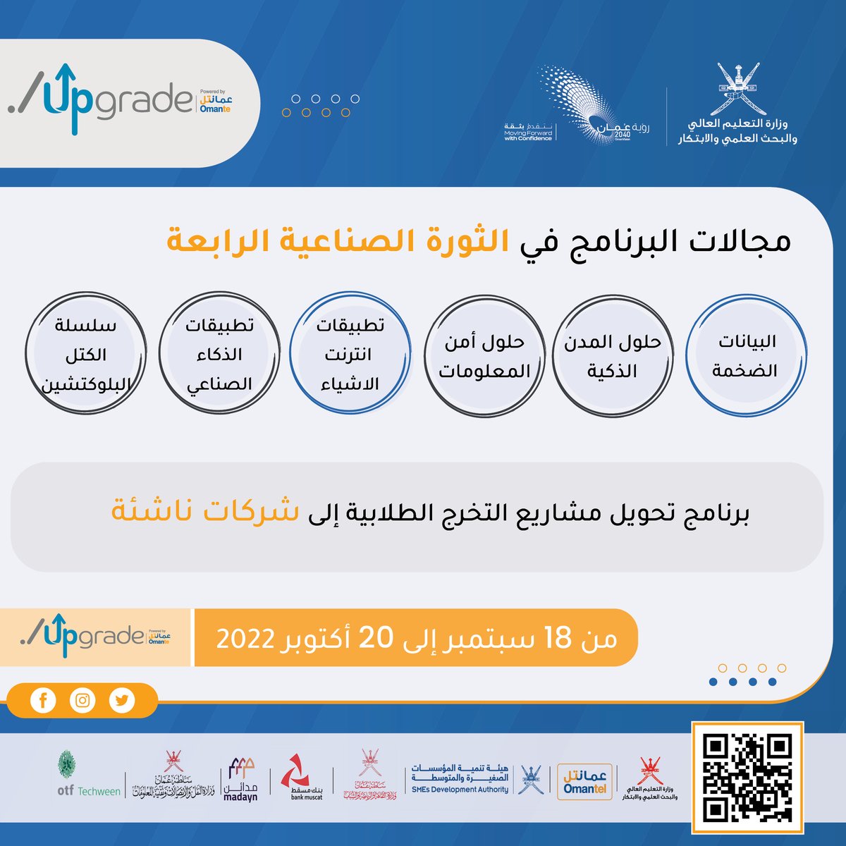 البحث العلمي والابتكار - سلطنة عمان (@ri_moheri) on Twitter photo مجالات برنامج تحويل مشاريع التخرج الى شركات ناشئة
🔵مسار الثورة الصناعية الرابعة
@omanmohe
<a href="/Omantel/">Omantel عمانتل</a>
<a href="/BankMuscat/">بنك مسقط</a>
<a href="/riyadaom/">هيئة تنمية المؤسسات الصغيرة والمتوسطة</a>
<a href="/mtcitoman/">وزارة النقل والاتصالات وتقنية المعلومات</a>
<a href="/mcsy_om/">وزارة الثقافة والرياضة والشباب - سلطنة عُمان</a>
<a href="/OTF_Techween/">otf Techween</a>
<a href="/MadaynOman/">مدائن</a> مجالات برنامج تحويل مشاريع التخرج الى شركات ناشئة
🔵مسار الثورة الصناعية الرابعة
@omanmohe
<a href="/Omantel/">Omantel عمانتل</a>
<a href="/BankMuscat/">بنك مسقط</a>
<a href="/riyadaom/">هيئة تنمية المؤسسات الصغيرة والمتوسطة</a>
<a href="/mtcitoman/">وزارة النقل والاتصالات وتقنية المعلومات</a>
<a href="/mcsy_om/">وزارة الثقافة والرياضة والشباب - سلطنة عُمان</a>
<a href="/OTF_Techween/">otf Techween</a>
<a href="/MadaynOman/">مدائن</a>