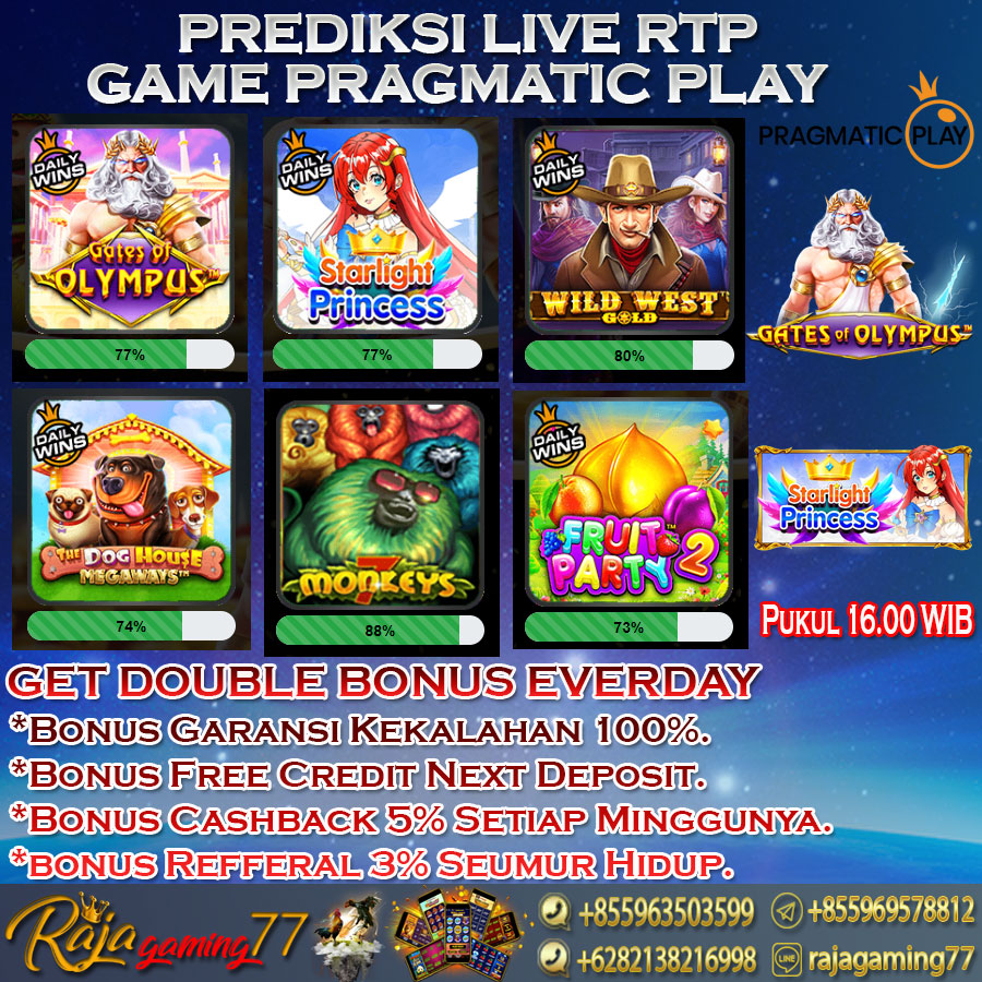 rajagaming77's tweet photo. Jangan lewatkan informasi mengenai Prediksi Live RTP Game Pragmatig Play bersama Rajagaming77.

#rajagaming77_ofc
#rajagaming77
#gamepragmaticplay
#slotgamegacor
#slotgacoronline 
#bocoranslot https://t.co/tvXxaIlFuG