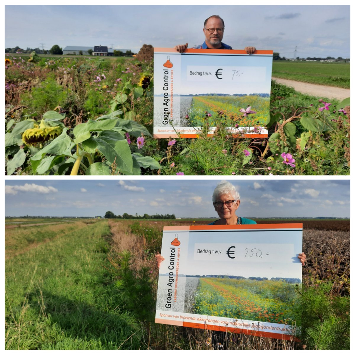 Dat grondonderzoek zoveel moois opbrengt. Voor ieder grondmonster gaat er bij #Normec #GroenAgroControl 1 euro naar een agrarische natuurvereniging die zich bezighoudt met de aanleg van bloemenranden #BoerenGroen  #ANVRietgors. Joke de Geus heeft deze bedragen overhandigd
