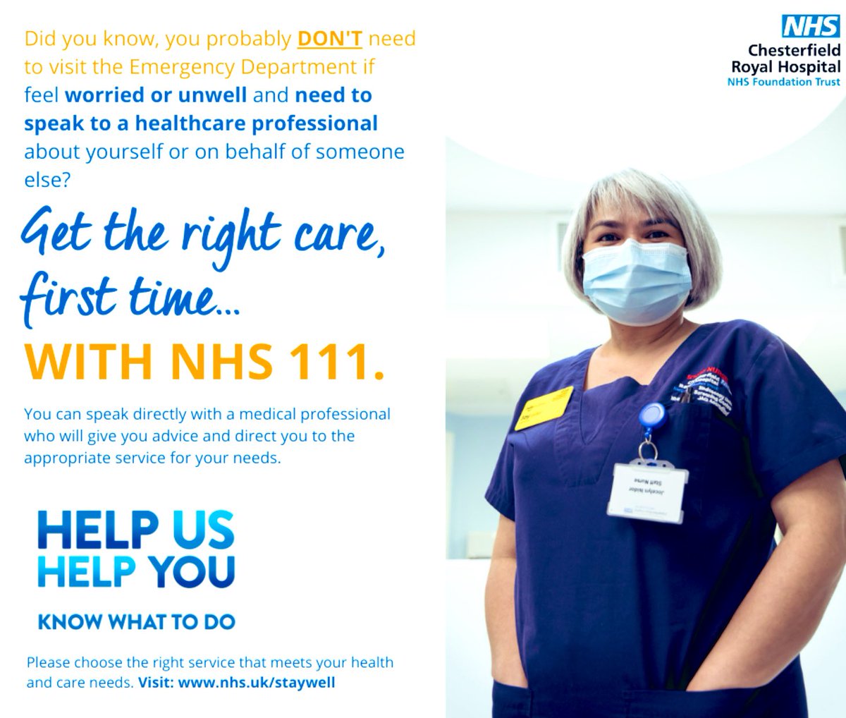 royalhospital's tweet photo. Do you know the best place to go when you need the NHS? #helpushelpus and get to the #rightplacefirsttime by knowing what our different offers are… #ED #rightcarefirsttime #helpushelpyou #TeamCRH #retweet https://t.co/IlAAK7dBTr