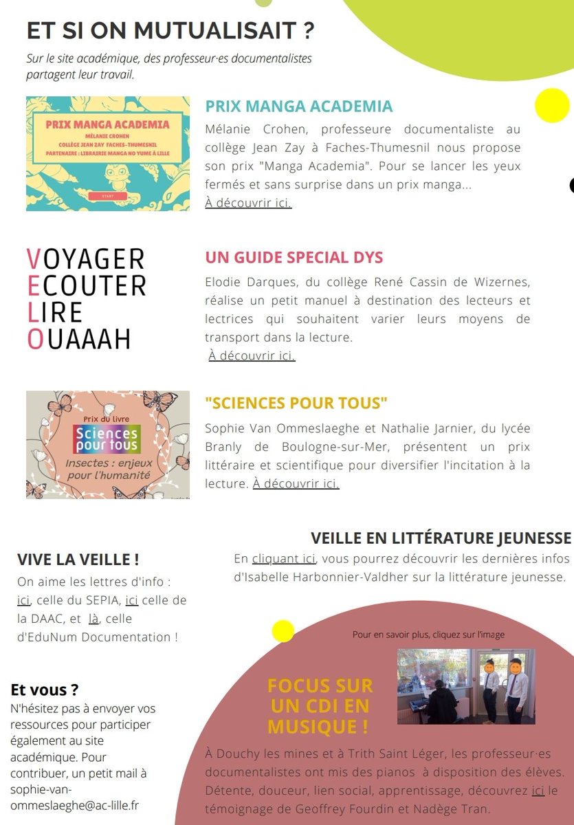 Lettre mensuelle d'automne 🍂🌰🎃 #profsdocs <a href="/AcLille/">Académie de Lille</a> pour s'inspirer lancer son année : s'abonner sur le site académique 🎯 prendre contact ☎️ avec <a href="/Stephan1eDudek/">Stéphanie DUDEK</a> <a href="/khollant/">khache</a> pour être la prochaine star 🌟 de focus sur #cdi
Mutualiser! Partager! Faire ensemble #ecoleengagee