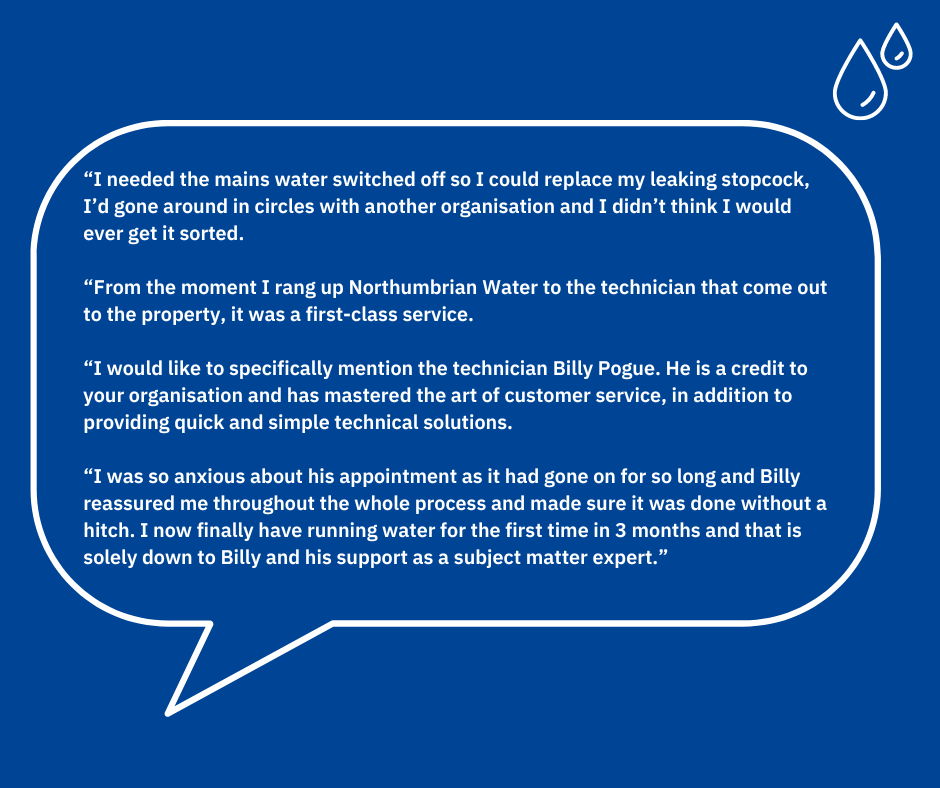 NorthumbrianH2O's tweet photo. 👋 Meet Billy, one of our technicians. He’s been with us for 45 years and has received some wonderful customer feedback. 🤗

🏆Billy was a winner at our employee awards ceremony too, for always going above and beyond for our customers. #CustomerServiceWeek https://t.co/Q5wzwZzdQz