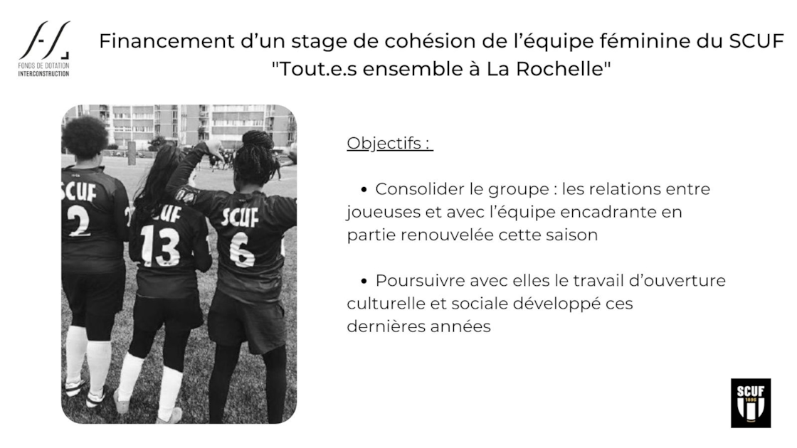 Fonds de Dotation Interconstruction aura le plaisir de financer un stage de cohésion de #rugby féminin avec 20 minettes et 5 cadettes qui aura lieu  en Charentes-Maritime à La #Rochelle du dimanche 23 octobre au mercredi 26 octobre
<a href="/SCUF_Rugby/">SCUF_Rugby</a>
<a href="/groupe_itc/">Interconstruction</a>
#rugbyfeminin