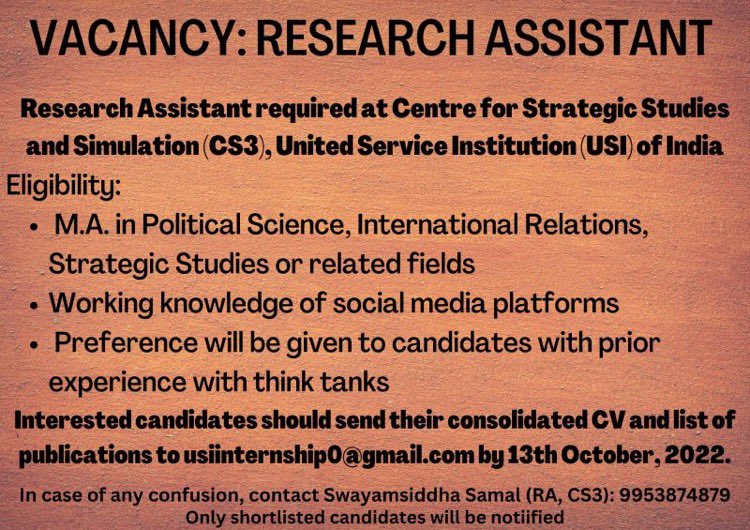 Cs3Usi's tweet photo. @USIofIndia is hiring! https://t.co/6Sg84VdBDJ