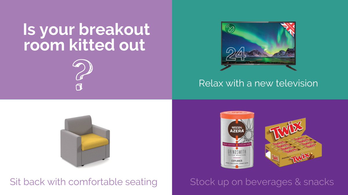 Is your #breakout area kitted out? 🤔

Breakout areas give employees an area that removes them from their #working #environment. 

Invest in your breakout area today. Shop #Televisions, #Furniture &amp; #Catering supplies here 👉 jmoffice.co.uk