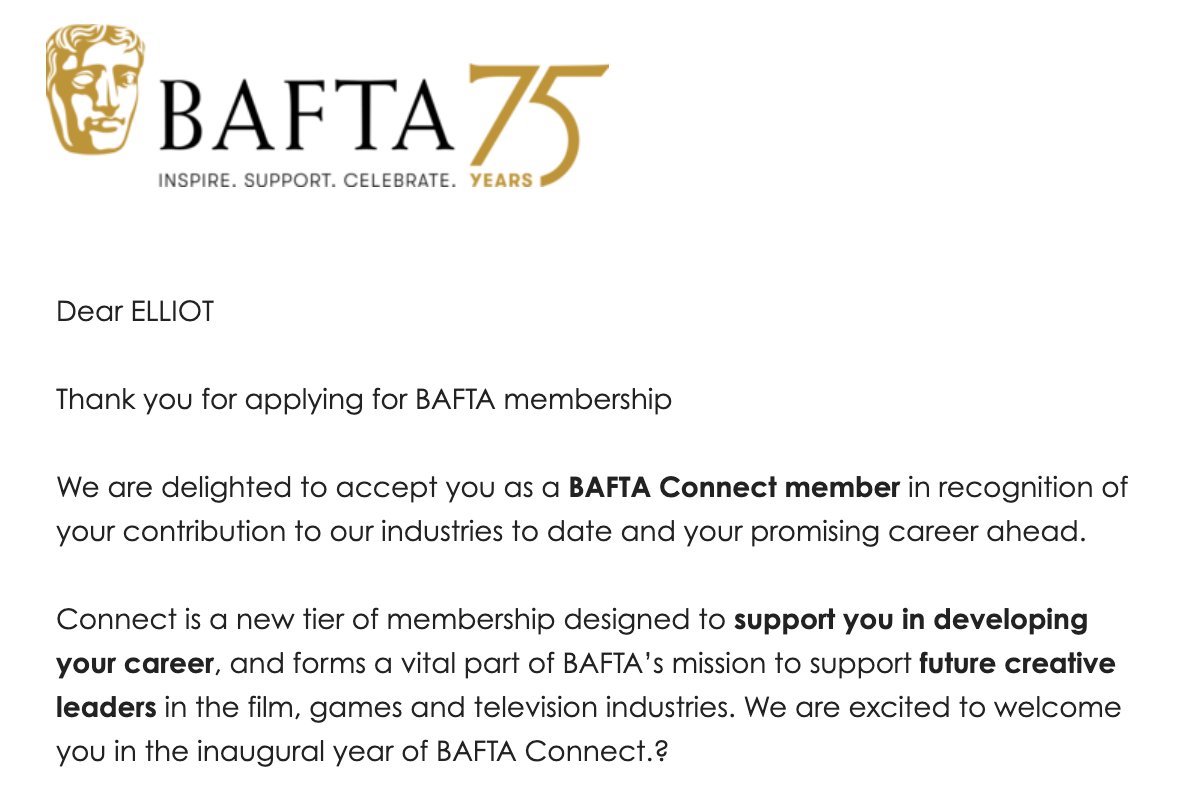 Thrilled to continue my journey with #BAFTA on their #BAFTAConnect membership!