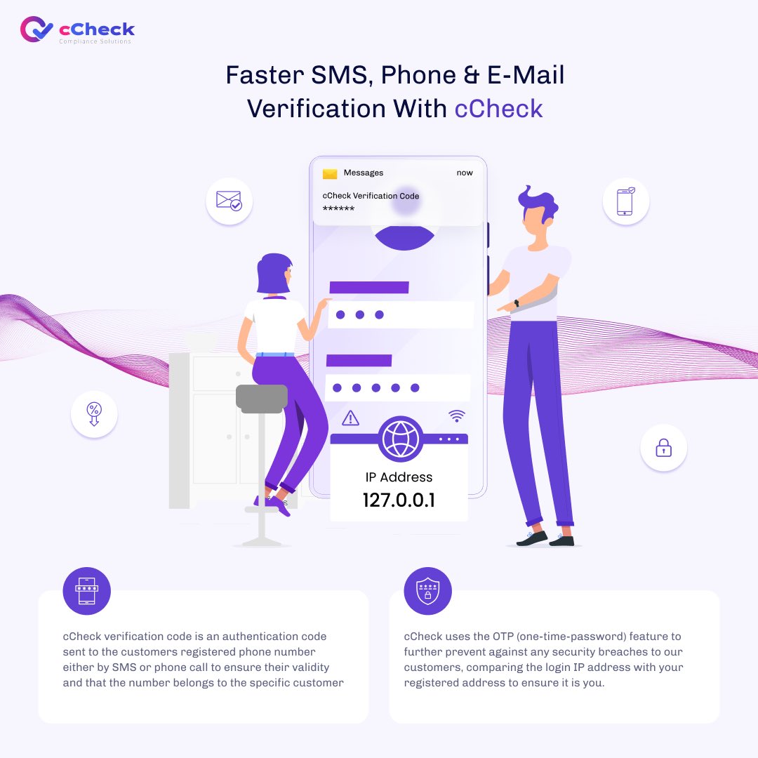 ccheckcompliant's tweet photo. Perform faster SMS, Phone &amp; E-Mail Verification’s with cCheck #ccheck #compliance #kyc #identitycheck #facialverification #addresscheck #backgroundcheck #amlscreening #documentmonitoring #onboarding #clientonboarding #customeronboarding https://t.co/xyvBwBwQLf
