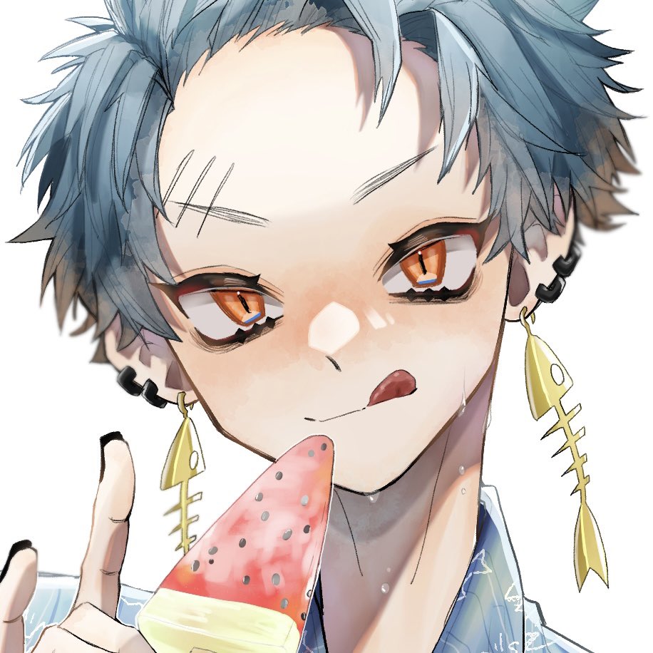 food 1boy male focus popsicle jewelry earrings tongue  illustration images