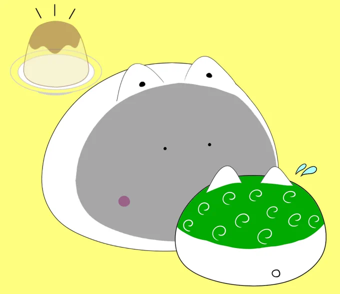 こんばんは寒いので皆さん体調お気をつけて～もちねこ怒「プリン食べたよね?」「ごめんなさい…」#イラスト 