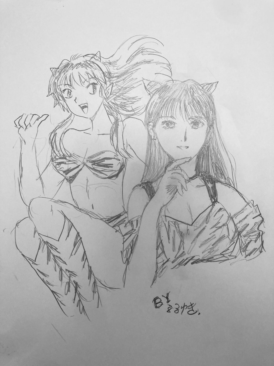 昨日買ったサンデーの表紙とグラビアを見て、ラムちゃんと上坂すみれさんを描いてみました。 