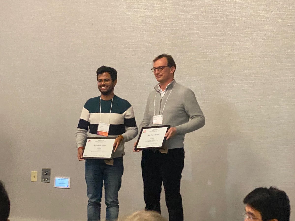 SAFARI Research Group (@safari_eth_cmu) on Twitter photo Congratulations to <a href="/write2bera/">Rahul Bera</a> and co-authors for their Best Paper Award <a href="/MicroArchConf/">MICRO 2024</a> for "Hermes: Accelerating Long-Latency Load Requests via Perceptron-Based Off-Chip Load Prediction"!
Paper: arxiv.org/abs/2209.00188
Artifact: github.com/CMU-SAFARI/Her…
<a href="/_onurmutlu_/">Onur Mutlu</a> <a href="/ETH_en/">ETH Zurich</a> Congratulations to <a href="/write2bera/">Rahul Bera</a> and co-authors for their Best Paper Award <a href="/MicroArchConf/">MICRO 2024</a> for "Hermes: Accelerating Long-Latency Load Requests via Perceptron-Based Off-Chip Load Prediction"!
Paper: arxiv.org/abs/2209.00188
Artifact: github.com/CMU-SAFARI/Her…
<a href="/_onurmutlu_/">Onur Mutlu</a> <a href="/ETH_en/">ETH Zurich</a>