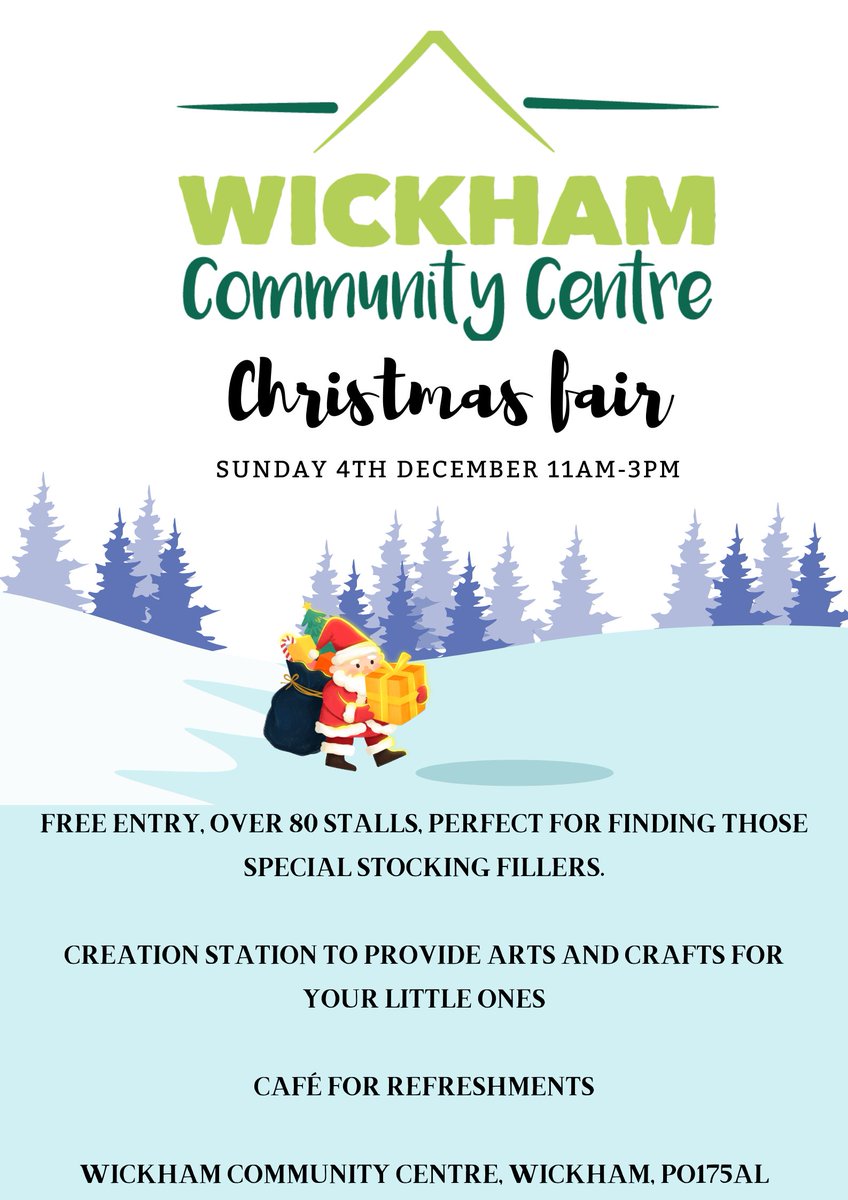 WickhamCentre's tweet photo. ❄️ Over 60 stalls
❄️ Free entry
❄️ Only £25 per stall
❄️ Average 500-800 footfall
❄️ Children's crafts by Creation Station
❄️ Food &amp; Refreshments
❄️ So far, 13.3k people have seen the event online!
We have some stalls left however, please email jules@wickhamcentre.co.uk to book https://t.co/A3tWnoyQmO