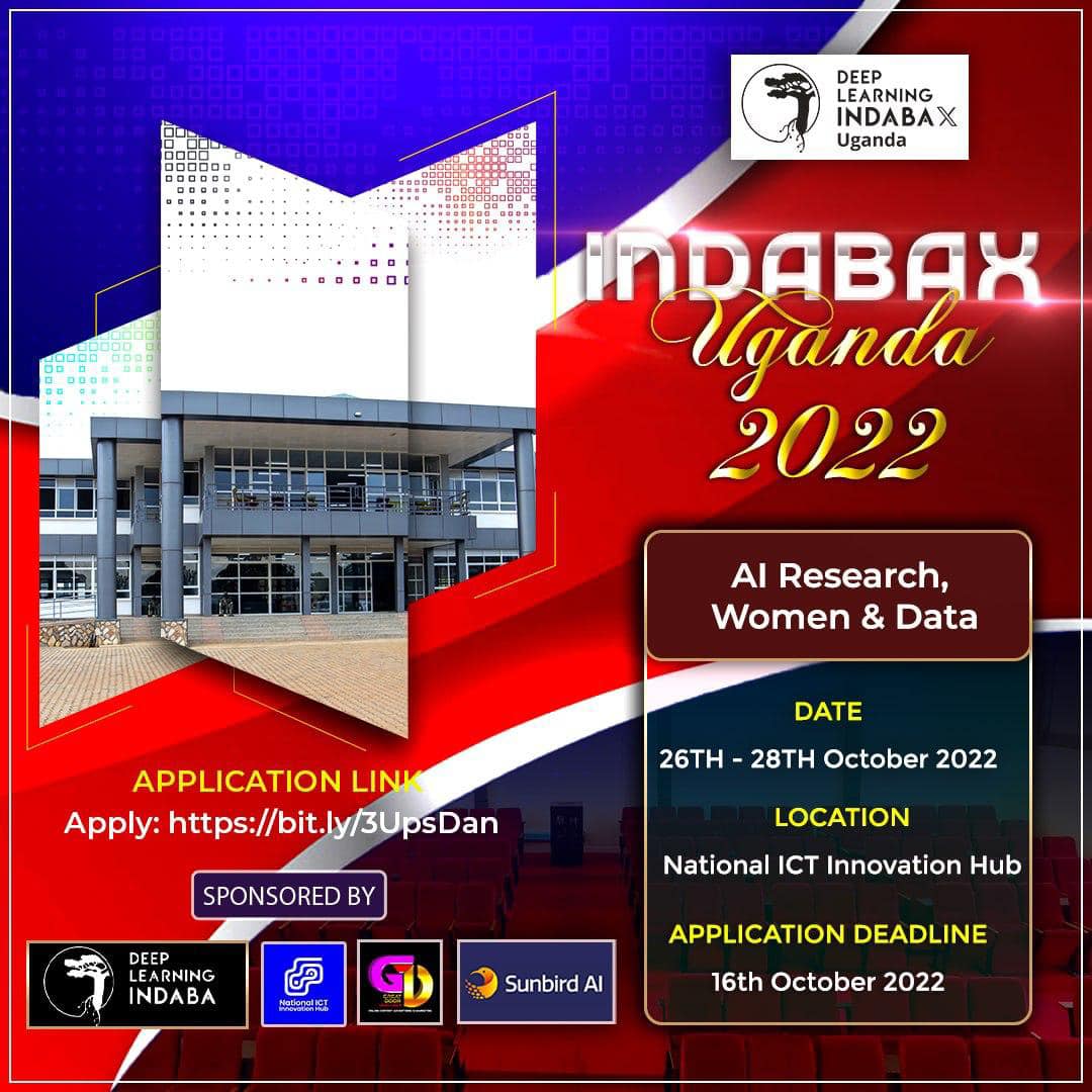 Let’s not forget to apply for the Deep Learning Indaba X Uganda 2022. Click on the link 👇🏿 below to apply bit.ly/3UpsDan @great_door @InnovationHubUg @SunbirdAI @DeepIndaba @ailicious2 @ulrichpaquet @AmalRannen @shakir_za @emwebaze @AIR_lab_MUK @black_in_ai @dsa_org