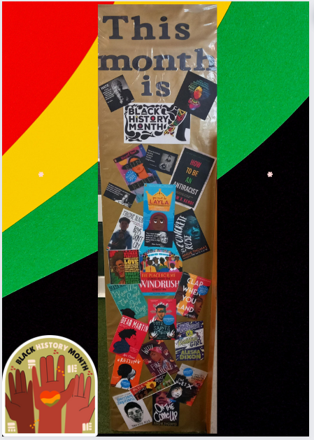 This month display in our library showing books which inspire and show our diverse students #findyourselfinabook #HuxlowPride