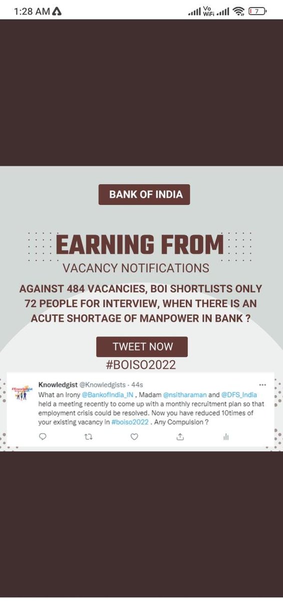 itstejas3's tweet photo. Bank of India Recruitment published for 484 posts in Credit Officer.
They published the result of 72. 
IT is a big scam for thousands of aspirants 
Is unemployment joke to government?? 
Please revise the results. 🙏🙏
#reviseresultboi22
 #revised_result_boi_co22
#scam_in_result https://t.co/9ZmeX2PsO2