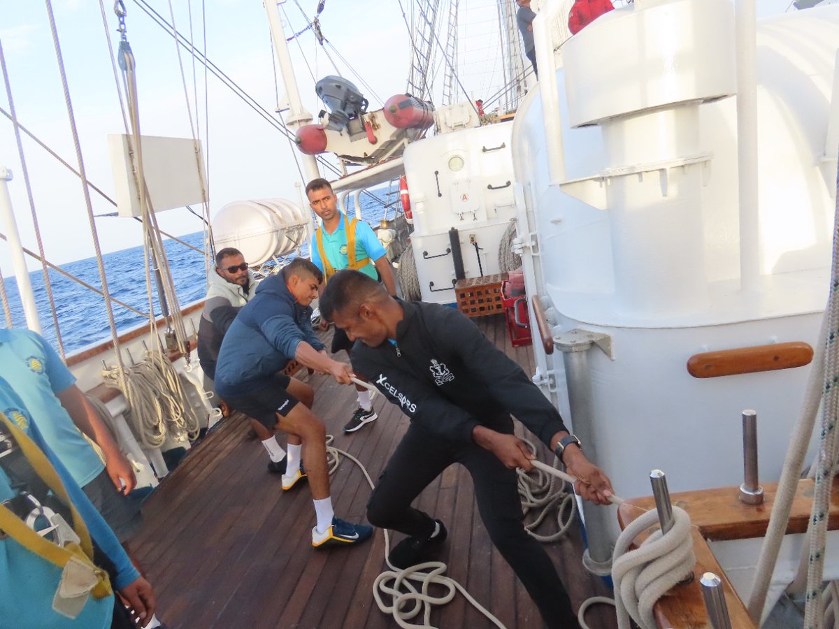 IN_HQSNC's tweet photo. As part of #Lokayan22, #INSTarangini made port call at Port Said #Egypt.Ship welcomed by officials of the #EgyptianNavy.Various official, professional
interactions and social engagements scheduled. #IndianNavy &amp; #friendlyforeigncountries sea trainees embarked onboard for sail trg https://t.co/bF47FfFB36