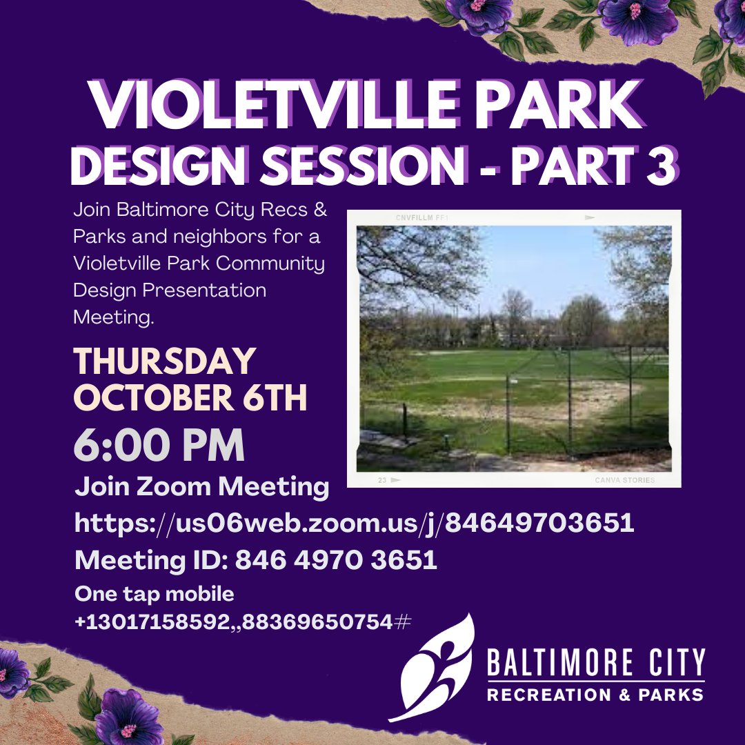 VioletvilleInc's tweet photo. TONIGHT Violetville Park Renovation Session 3!  Thank you to Baltimore Family Alliance and Baltimore Bern Unit! Newsletter > https://t.co/uWzeIK3ymK https://t.co/XJNM6T75Pj
