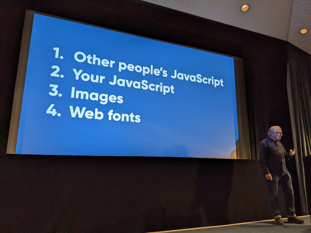 JoshTumath's tweet photo. Speaking of being conservative with what we send to the user, here's the top for offenders.

'Why is the security model of the web like, yeah, third party JavaScript, come on in and 💩 all over it'. @adactio @webdevconf https://t.co/5LEzaHEj5B
