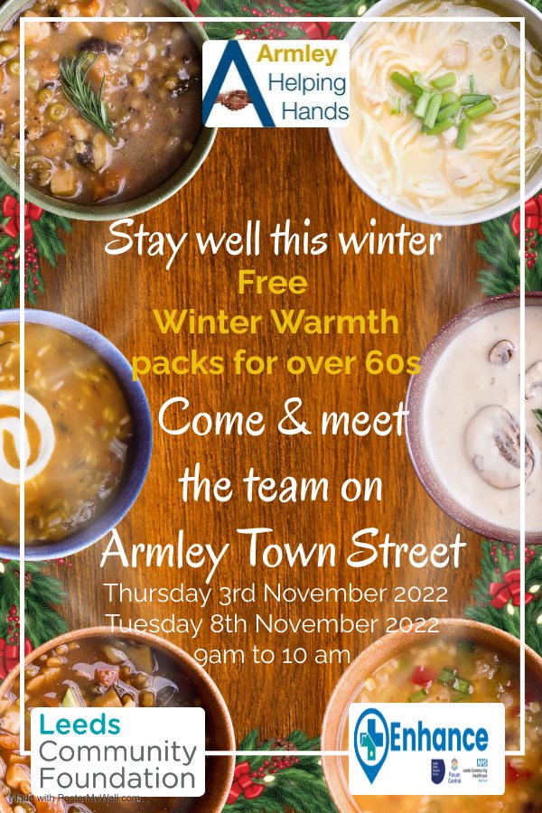 Come and meet the team on Armley Town street in November , we have a nice warm minibus to get our of the cold, warm drinks and information on services to help you over the winter months