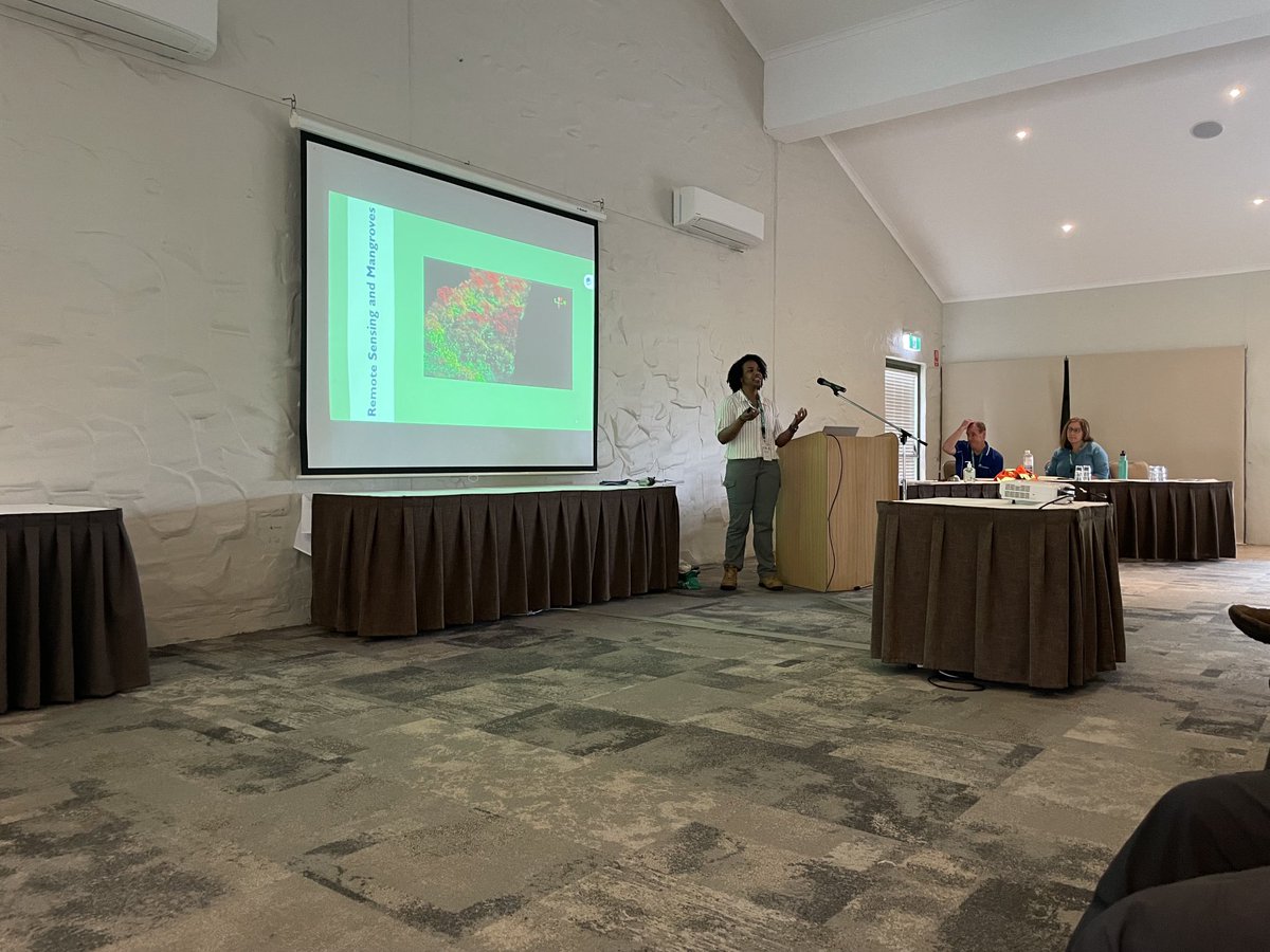 RuthReef's tweet photo. @Ssayers758 demonstrating to the #amsn2022 crowd the type of information she is using from UAVs to better understand mangrove function. Pointing to the cloudy point cloud. https://t.co/qlElhqDHE0