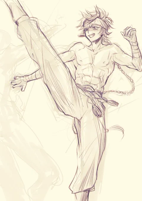 これはチユエンの蹴りをみたいから身体の練習がてら描いてたものです幼チユは魔がさしました 