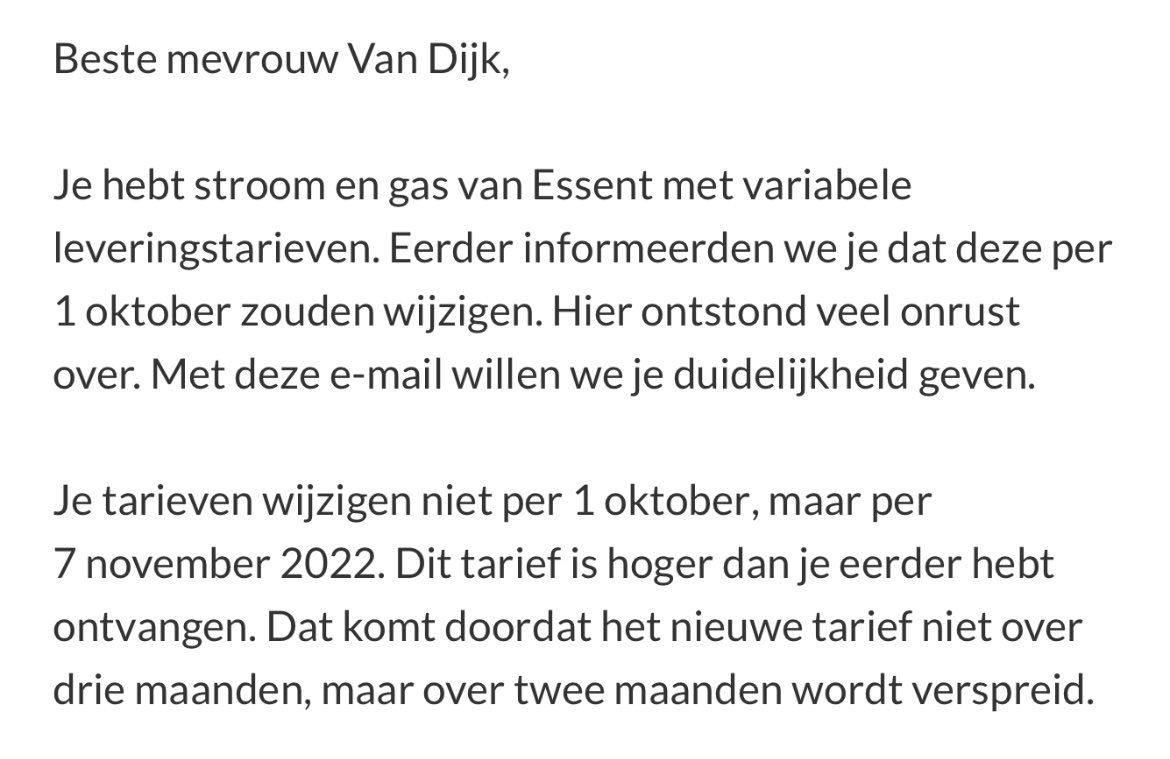 Het is toch verschrikkelijk. Nooit meer Essent.