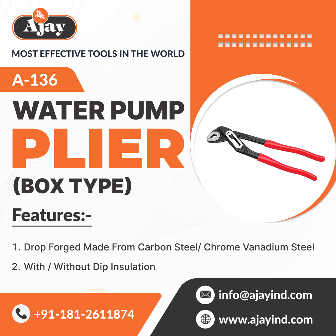 IndustriesAjay's tweet photo. ๐A-136 Water Pump Plier (Box Type)
Features:-
1. Drop forged made from Carbon steel/ Chrome vanadium steel
2. With / Without Dip insulation
๐Checkout Now: https://t.co/lbDf4qs7e2
@ajayindustries
#handtools #waterpumpplier #waterpumps #waterpumpset #waterpumppliers https://t.co/wjwyA98JAM
