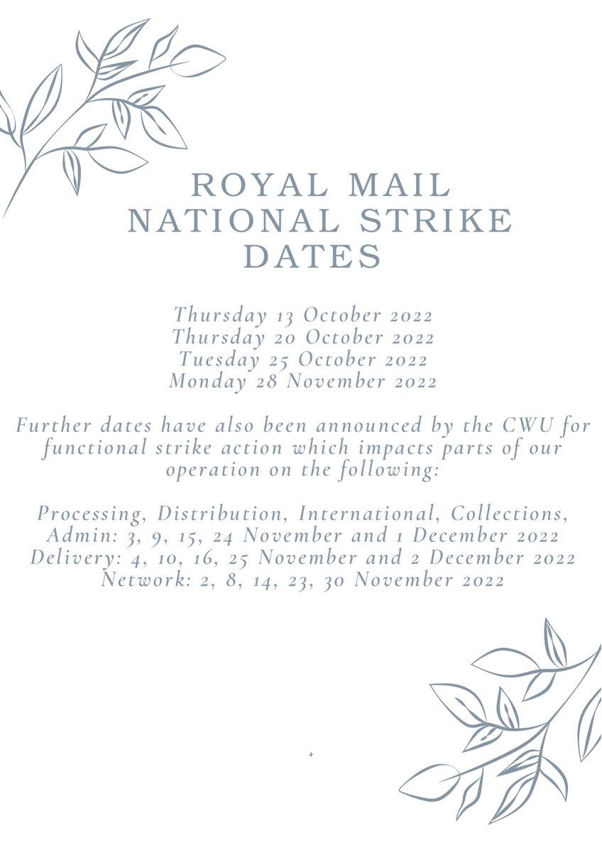 Taken from the Royal Mail website today are the list of strike action dates. With Christmas creeping up I thought it would be useful. 
I also offer the following options: 
DPD delivery Free delivery in Herne Bay area. Free collection. #hernebay #bestscentedcandles