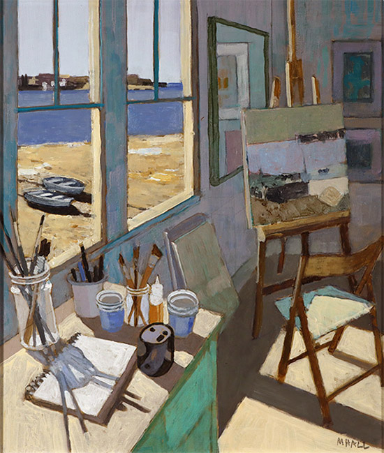 A place to work, a place to dream. Mike Hall's intimate 'Beach Studio' offers both. To discover more of Mike's absorbing interior scenes, head to his artist's page on our website: yorkfinearts.co.uk/artist-mike-ha… #artiststudio #contemporarypainting #oilpainting #fineart