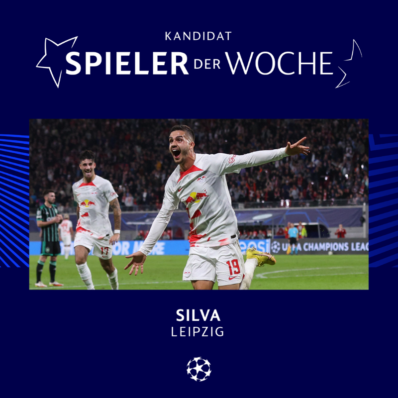 RBLeipzig's tweet photo. Unser "Spieler der Woche" ist @andrevsilva19 allemal - und eurer doch sicher auch! ⤵️

#RBLCEL @ChampionsLeague