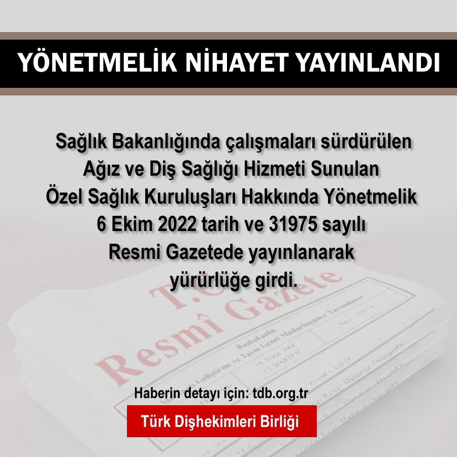 YÖNETMELİK NİHAYET YAYINLANDI... Haberin detayı için; tdb.org.tr/icerik_goster.… #türkdişhekimleribirliği #turkdishekimleribirligi #diş #sağlık #dişhekimi #tdbhaber #tdbd #dişhekimliği #yönetmelik #ağızvedişsağlığı